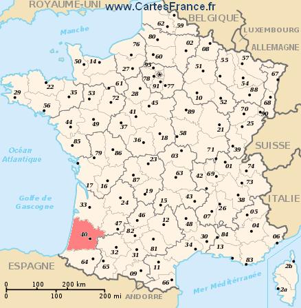 LANDES : map, cities and data of the departement of Landes 40