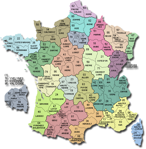 MAP OF FRANCE : Departments Regions Cities - France map