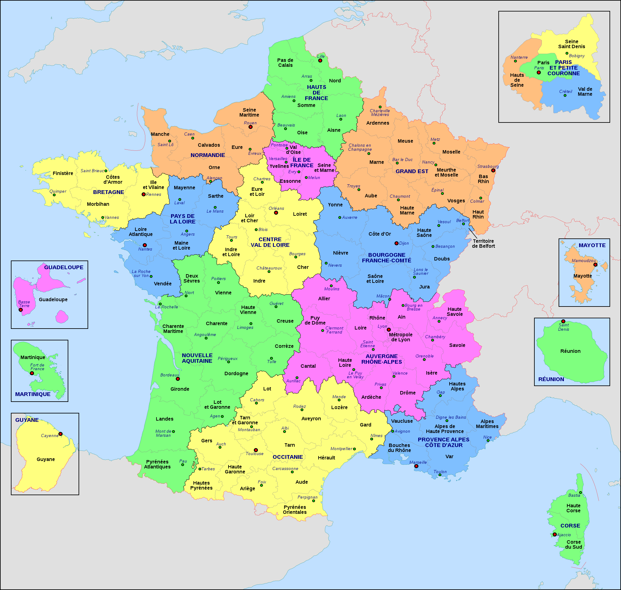 Map of France regions - France map with regions